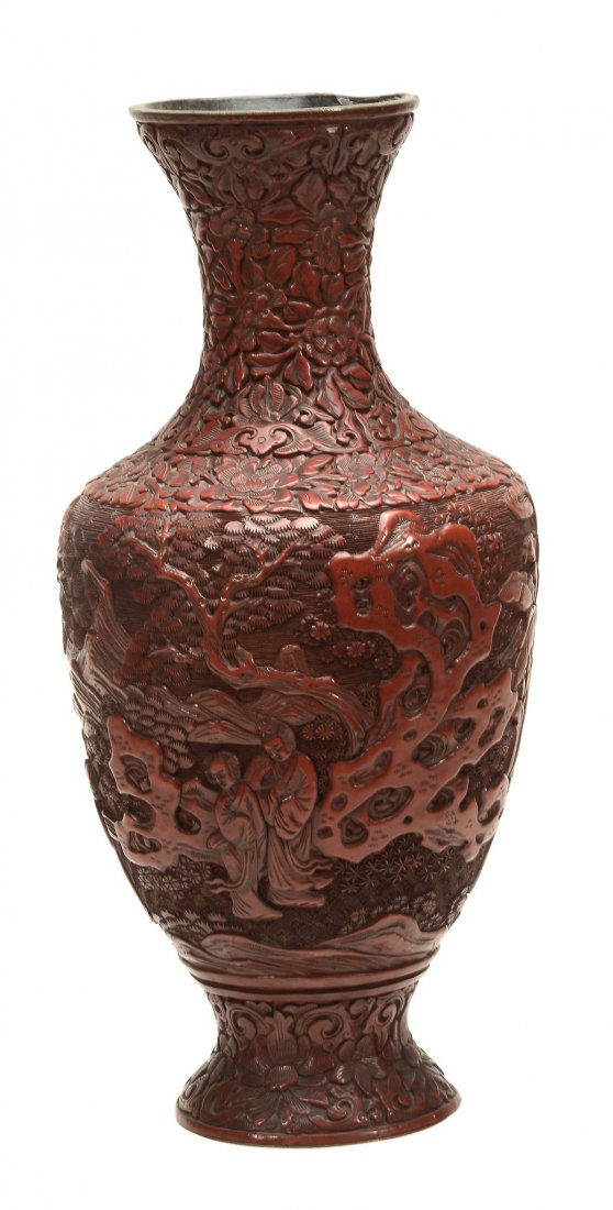 A Chinese cinnabar lacquer vase, 19th century (1 of 3)