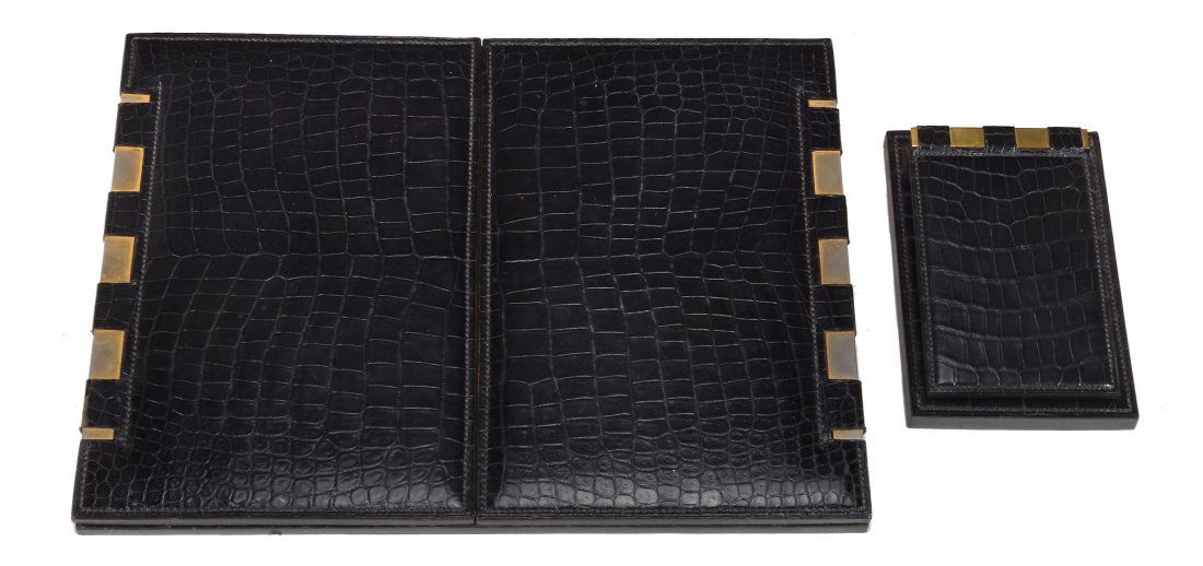 Hermes, a black crocodile leather desk blotter and (1 of 3)