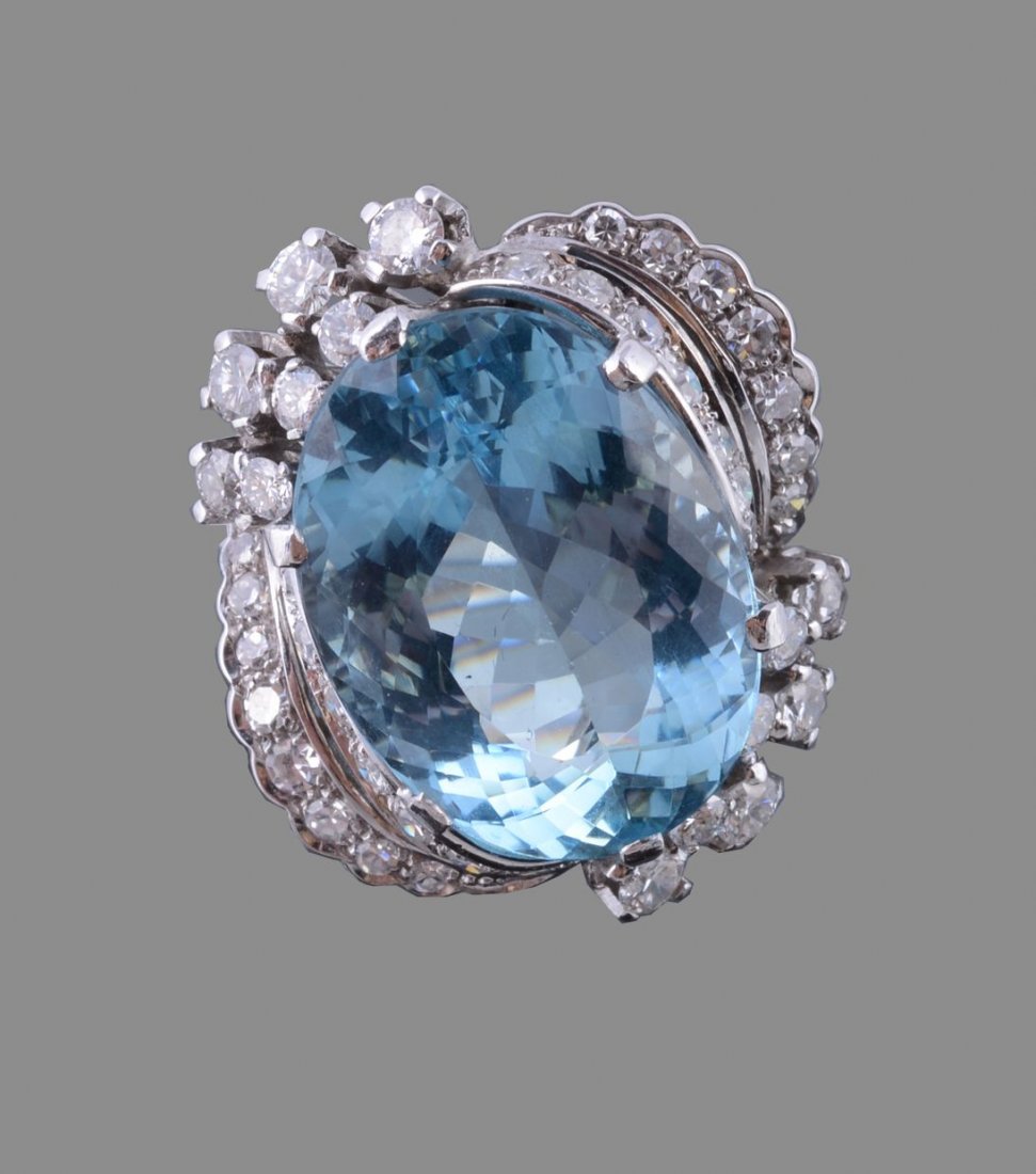 A diamond and aquamarine dress ring, the oval mixed cut (1 of 1)