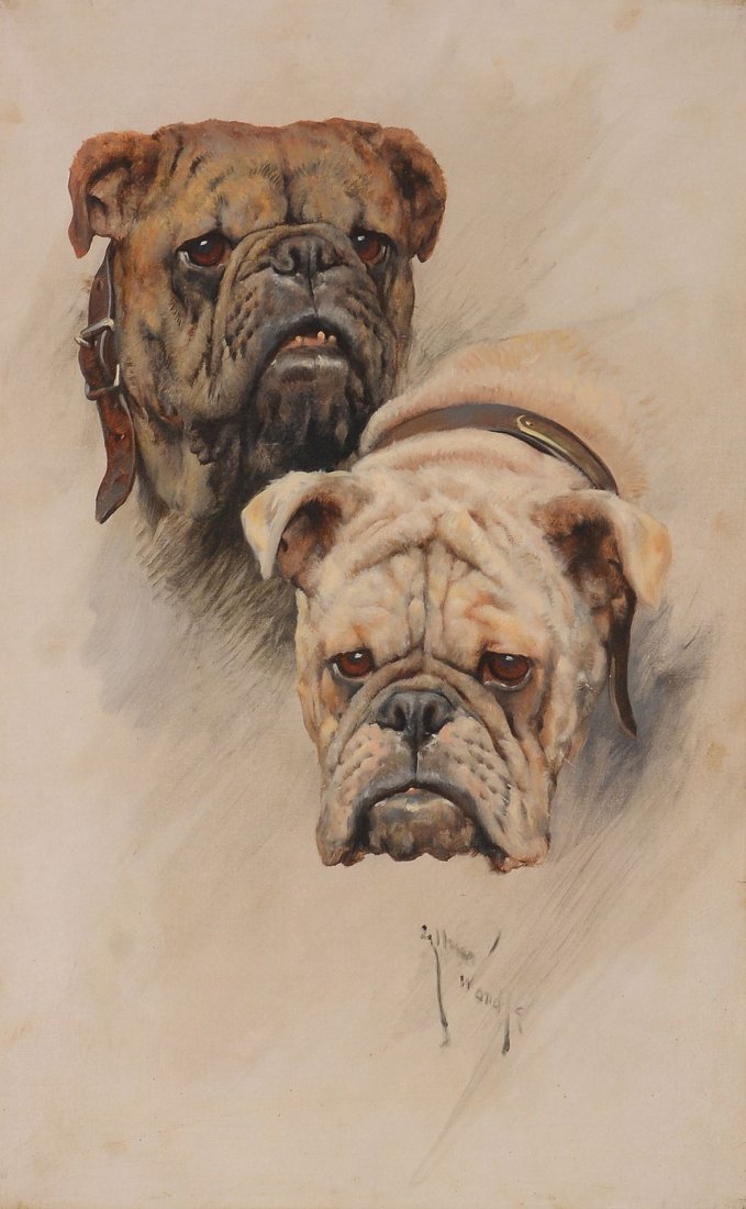 Arthur Wardle (1864-1949) - Two old English bulldogs: Oil on canvas Signed lower right 56.5 x 36 cm. (22 1/4 x 14 in) IMPORTANT: This lot is sold subject to Artists Resale Rights, details of which can be found in our Terms and Conditions.