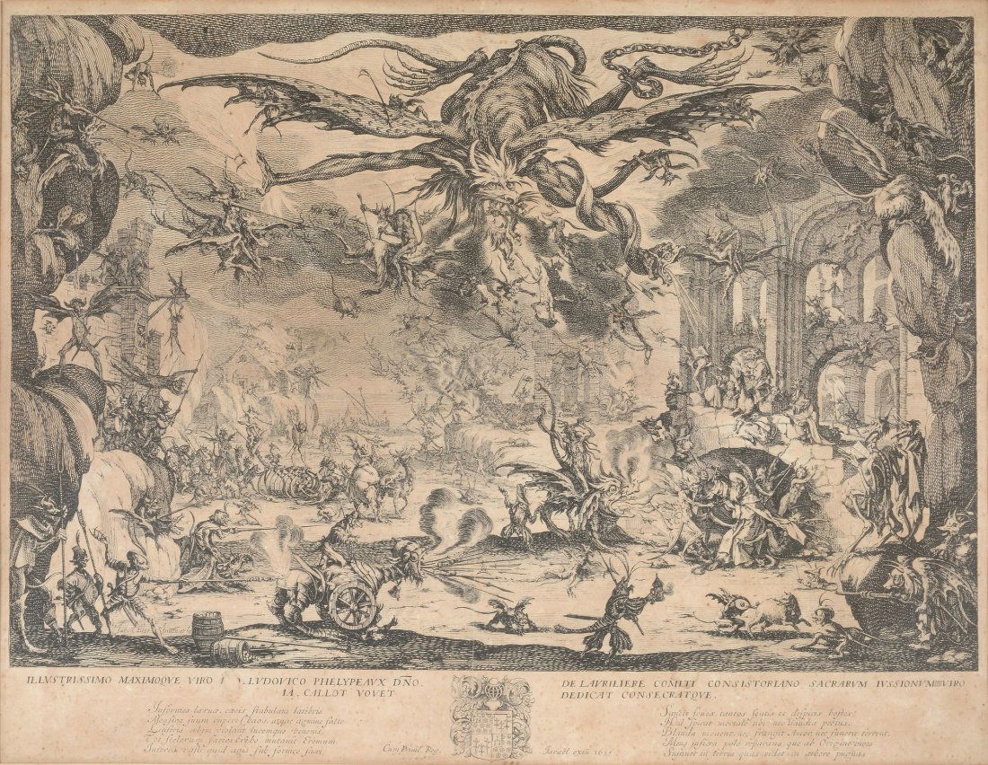Jacques Callot (1592-1635) - The Temptation of St.: Etching, on laid paper Published by Israël Henriet, Circa 1635 ----CHECK STATE!!!----[Lieure, 1416] 36 x 47 cm. (14 1/8 x 18 1/2 in)