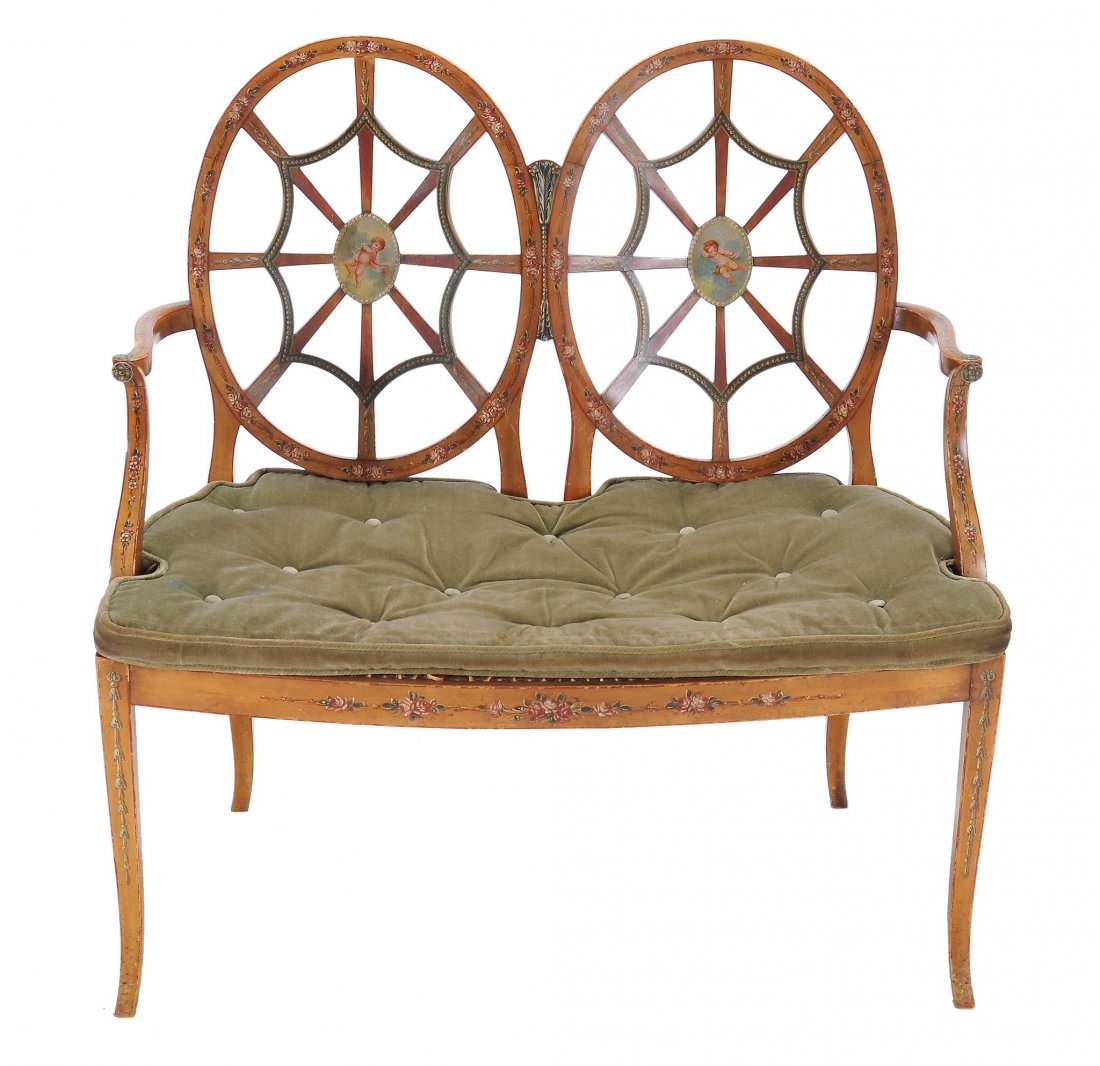 A Victorian painted beech chair back sette, circa 1890 (1 of 5)