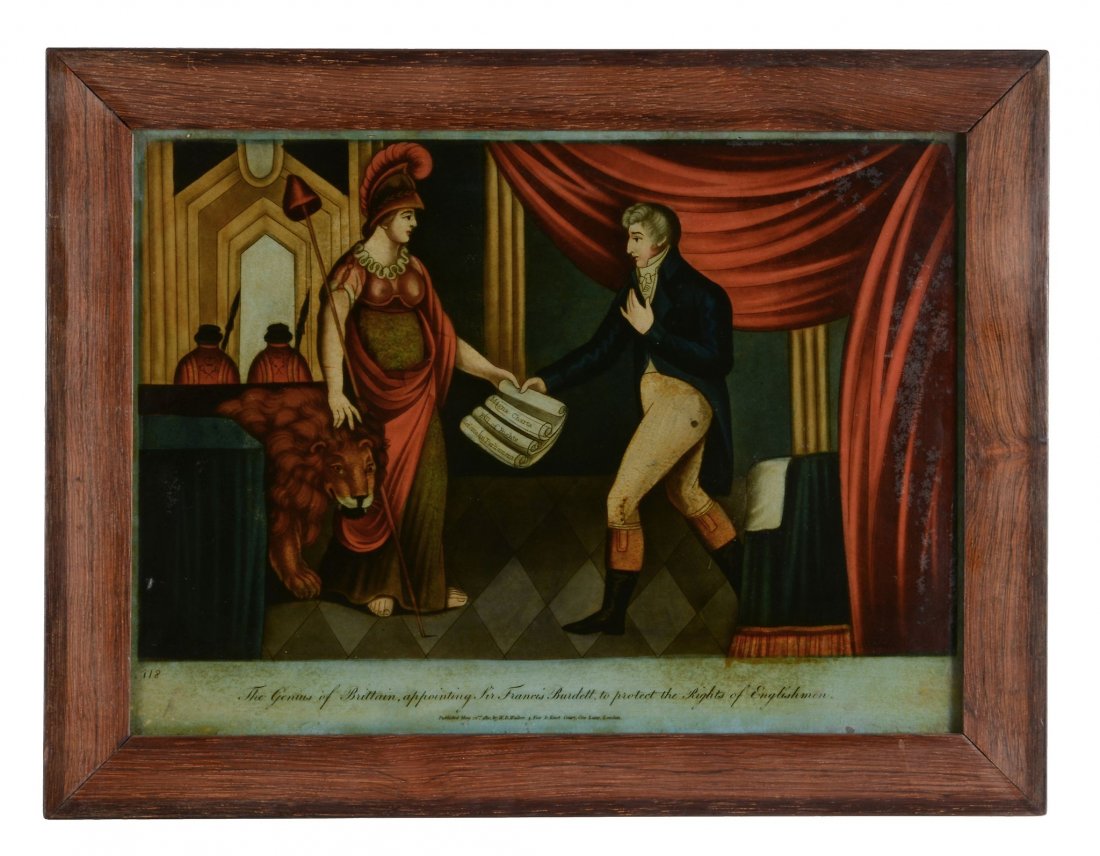 A reverse-painted print on glass depicting the radical (1 of 2)