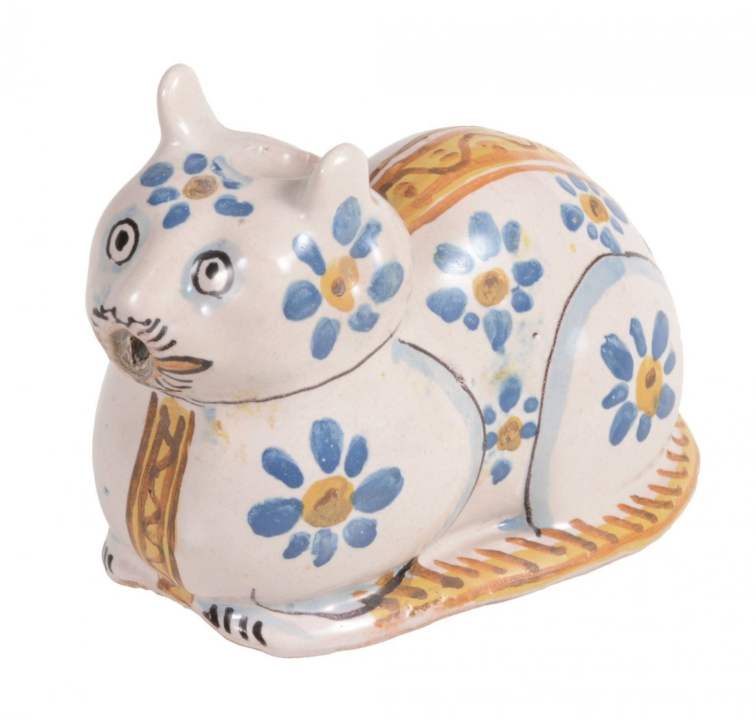 A tin-glazed earthenware cat flask, naturalistically (1 of 1)