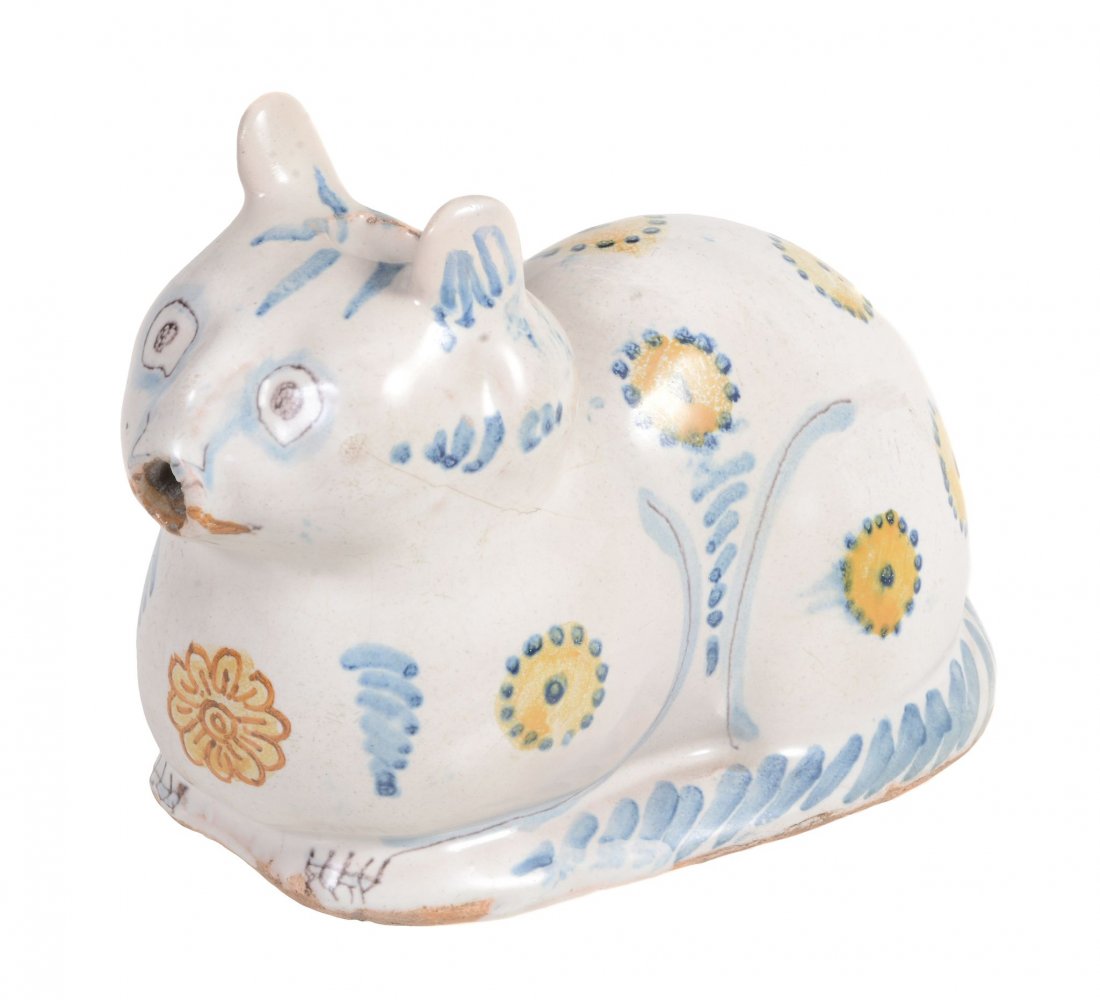 A tin-glazed earthenware cat flask, naturalistically (1 of 1)