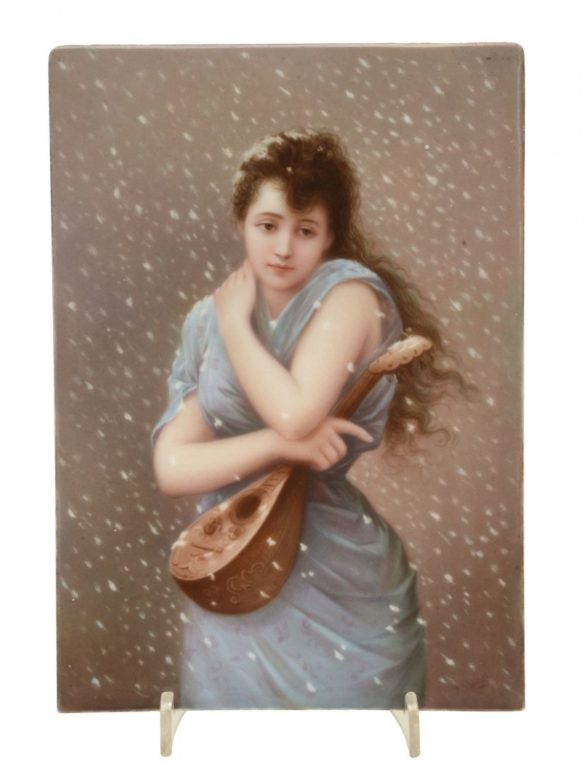 A Berlin porcelain plaque painted with a girl with a (1 of 4)