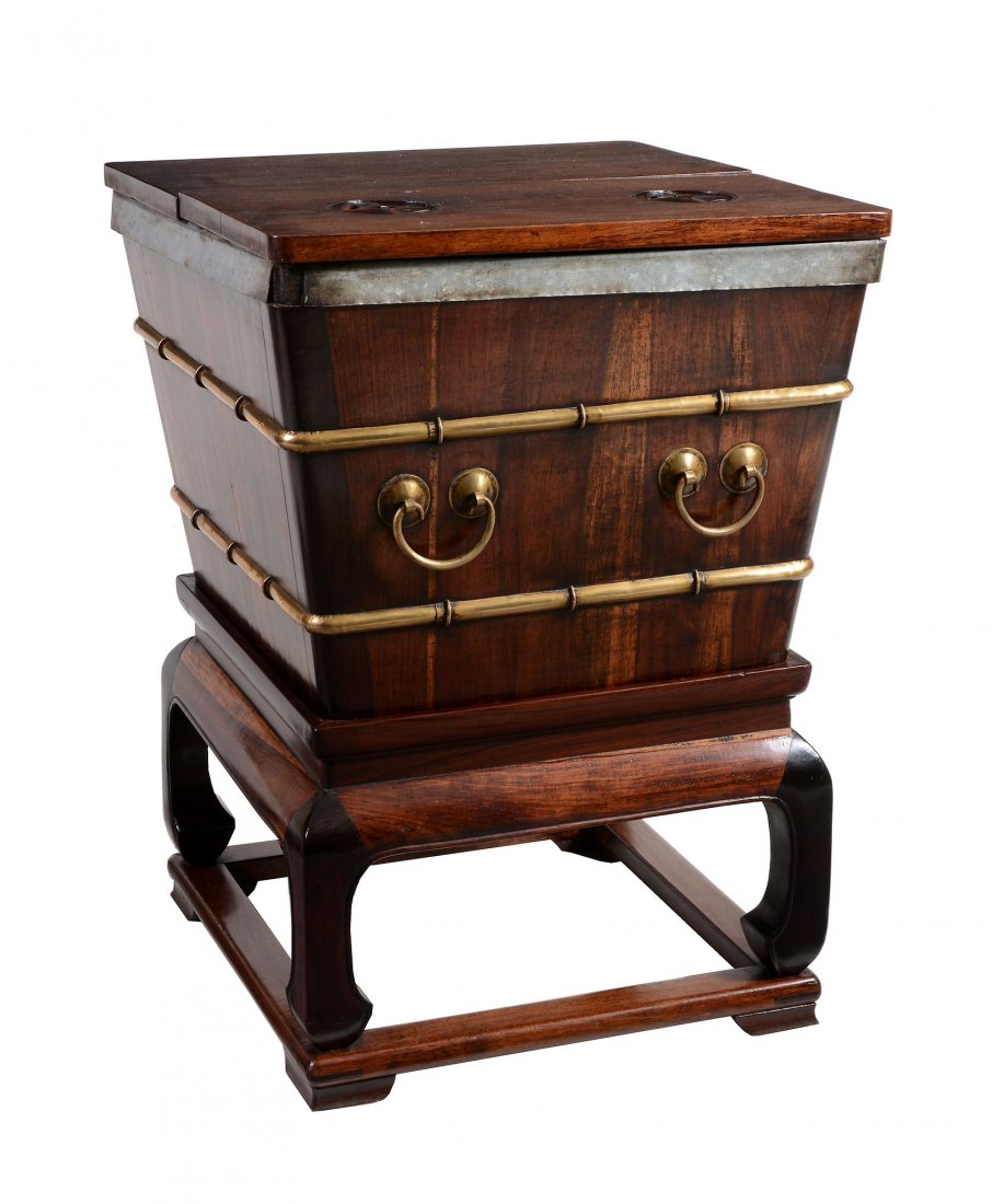 A Chinese hardwood ice chest-on-stand, late Qing (1 of 2)