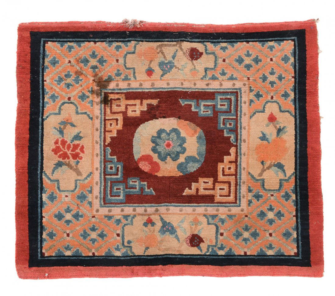 A Tibetan Seating Mat woven with a central floral motif (1 of 1)