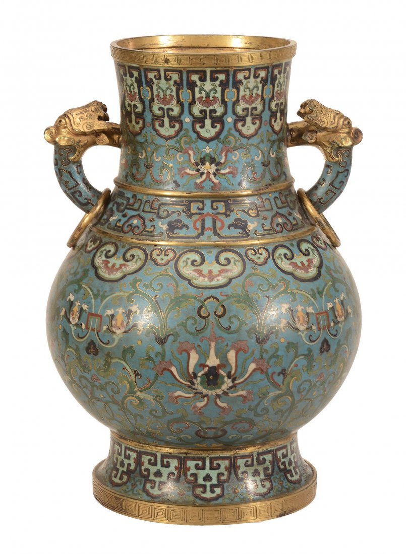 A good large Cloisonné enamel 'Lotus' vase, Hu , (1 of 8)