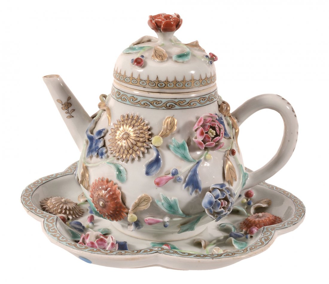 A Chinese Famille Rose teapot, cover and stand, (1 of 1)
