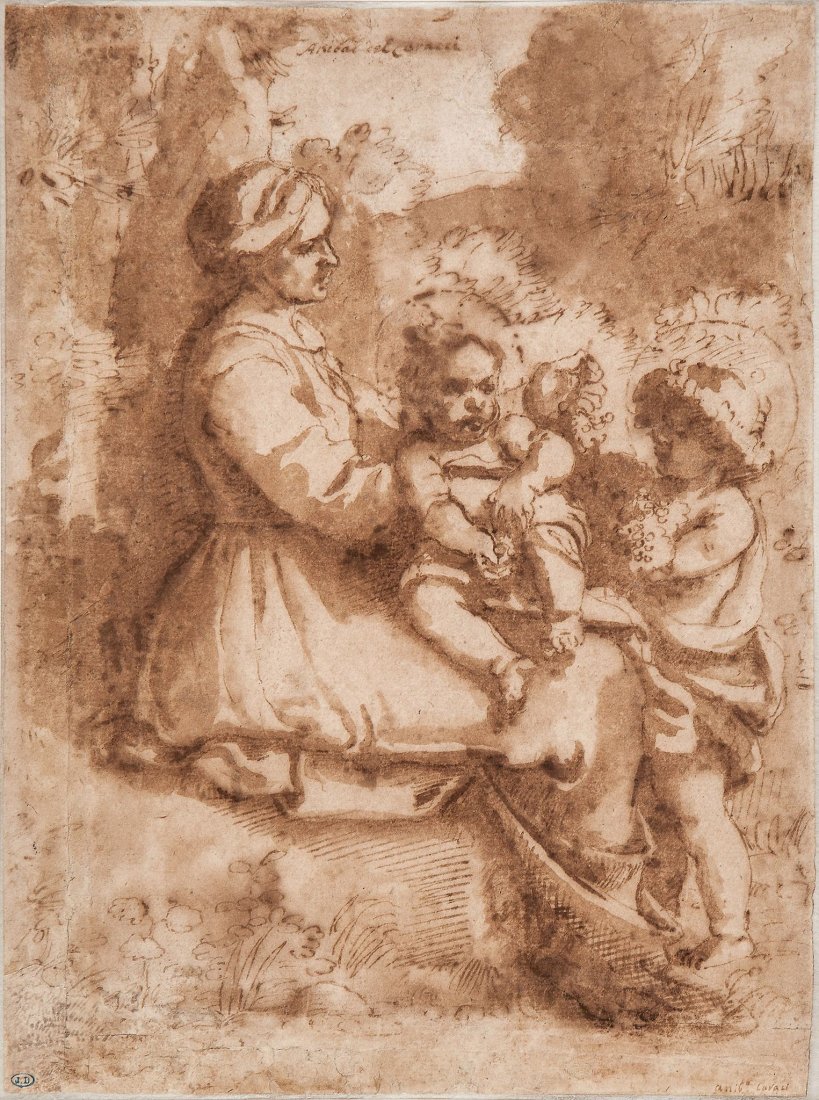 Follower of Annibale Carracci (1560-1609) - Virgin and: Pen and brown ink, with brown wash, on laid paper Inscribed ' Anibal Caracci ' upper centre, and further inscribed ' Anib. Caraci' lower right 26 x 19.5 cm. (10 1/4 x 7 3/4 in) Provenance: Jules-Alexa