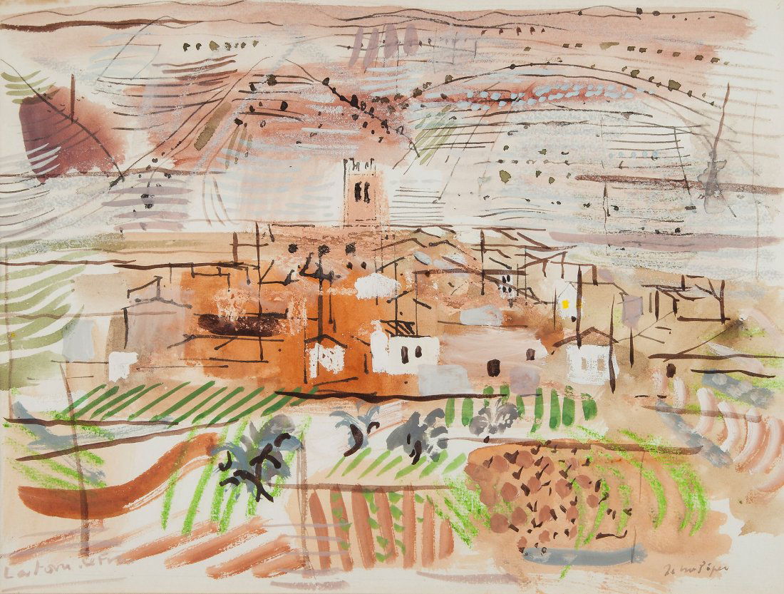 John Piper (1903-1992) - The Village of: Gouache, oil pastels and pen and ink on paper Signed lower right and indistinctly inscribed lower left 23.5 x 31.1 cm. (9Â¼ x 12Â¼ in) IMPORTANT: This lot is sold subject to Artists Resale Rights,