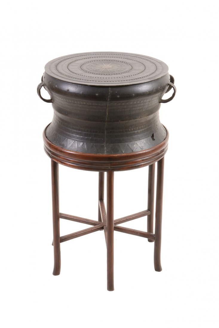 A South East Asian bronze rain drum, cast with (1 of 1)