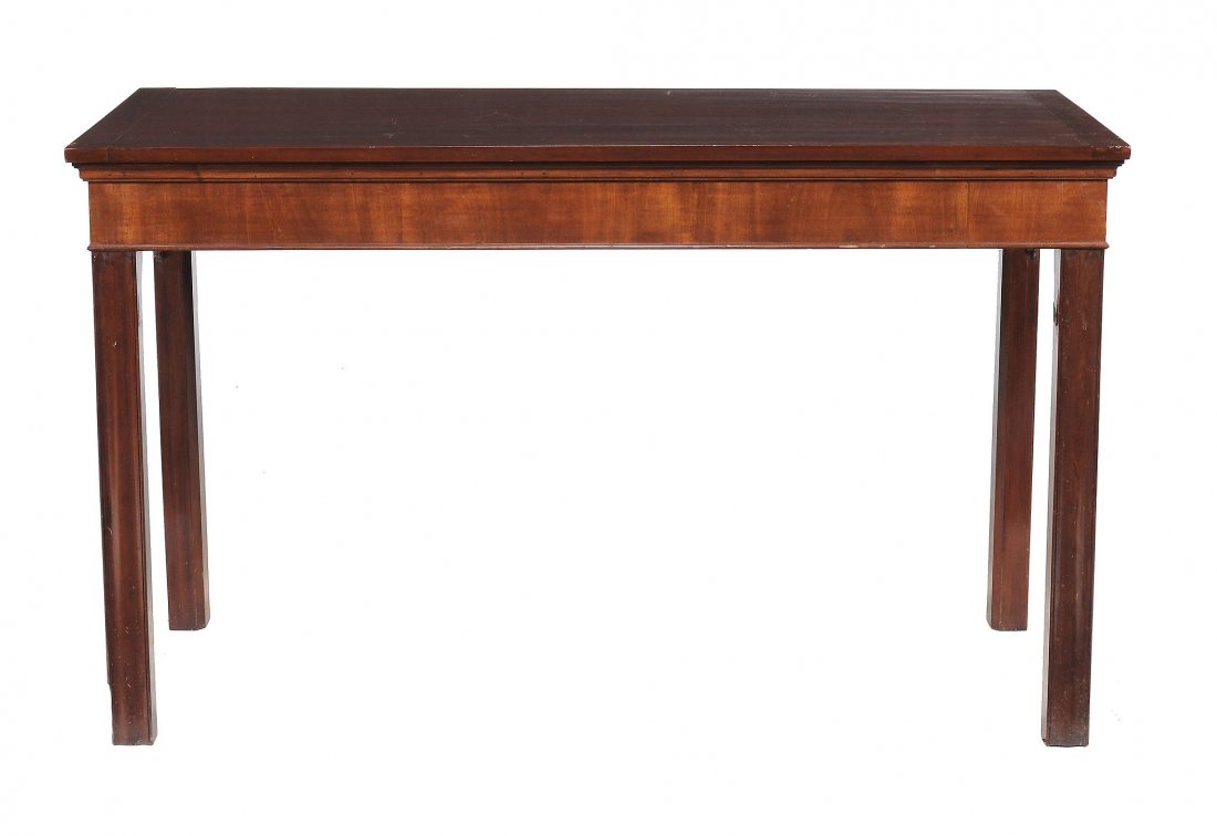 A mahogany serving table in George III style , 20th: A mahogany serving table in George III style , 20th century, the rectangular top with moulded edge above plain frieze on spandrel supports and moulded square section legs, 92cm high, 152cm wide, 67cm