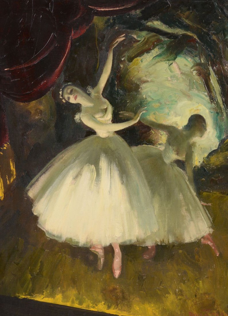 Doris Clare Zinkeisen (1898-1991) - The Ballerina: Oil on canvas Signed lower right 61.5 x 51.5 cm.(24 1/4 x 20 1/4 in) IMPORTANT: This lot is sold subject to Artists Resale Rights, details of which can be found in our Terms and Conditions.