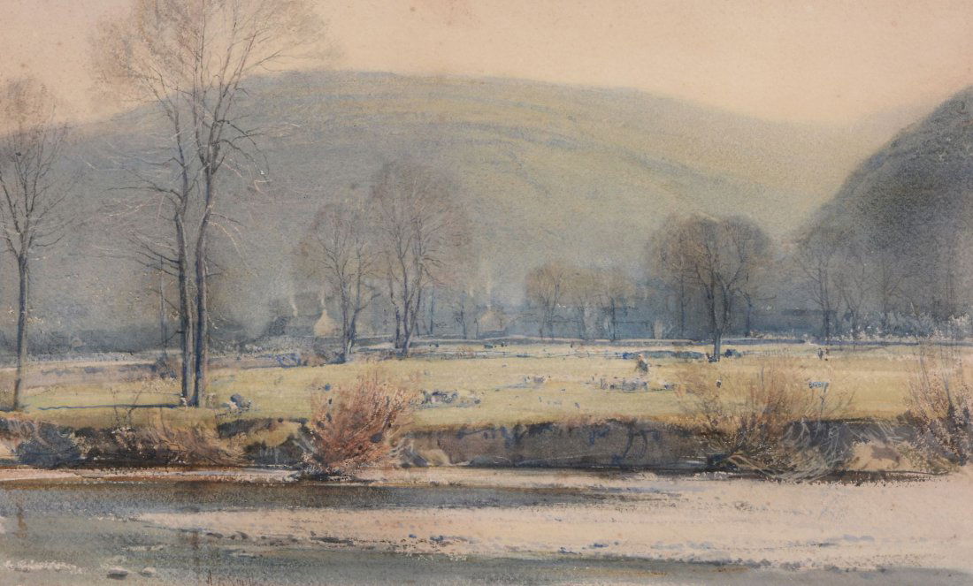 Arthur Reginald Smith (1872-1934) - Early morning in: Watercolour, with scratching out, on wove paper Signed lower left 30 x 49.5 cm. (11 3/4 x 19 1/2 in)
