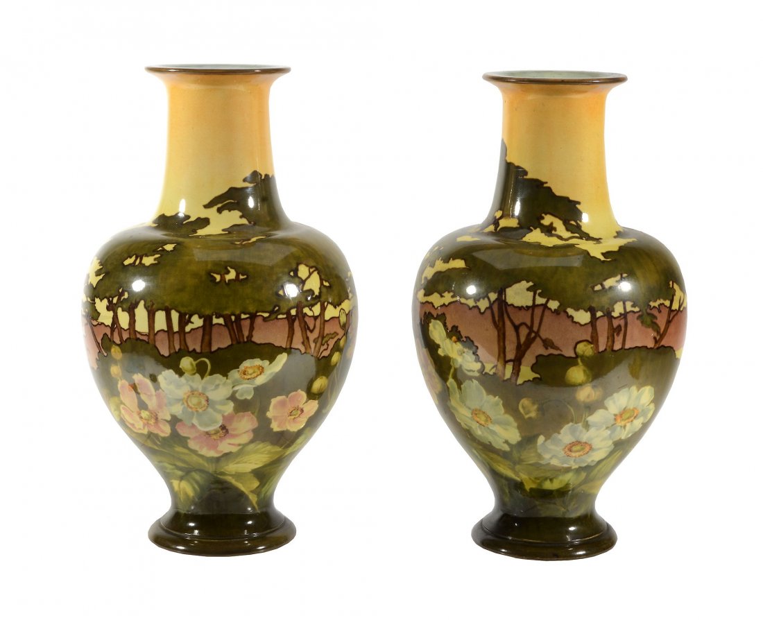 A pair of Doulton Lambeth Faience tall vases (1 of 2)