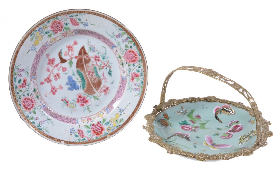 A Cantonese celadon gilt-metal mounted dish, 19th (1 of 5)
