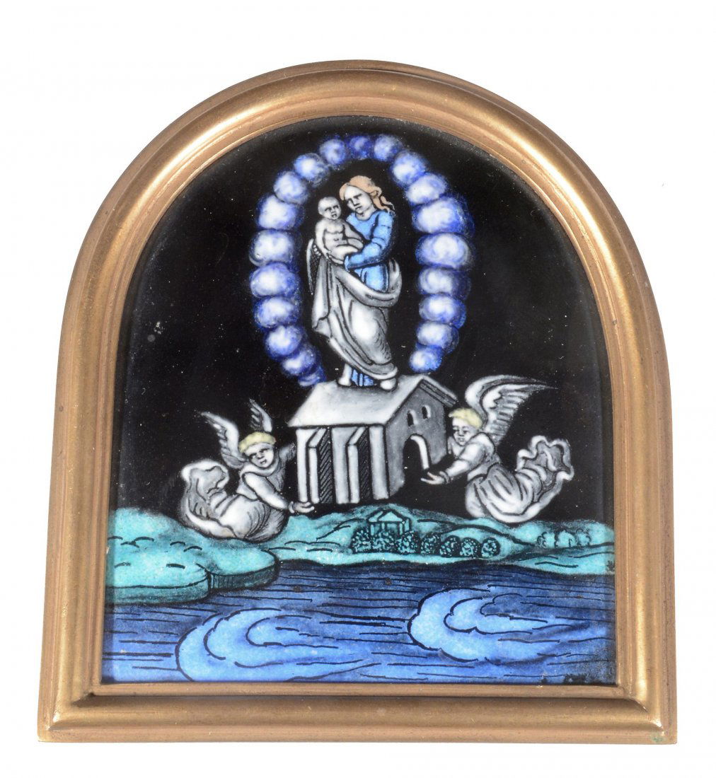 A Limoges enamel arch top devotional plaque of the (1 of 2)