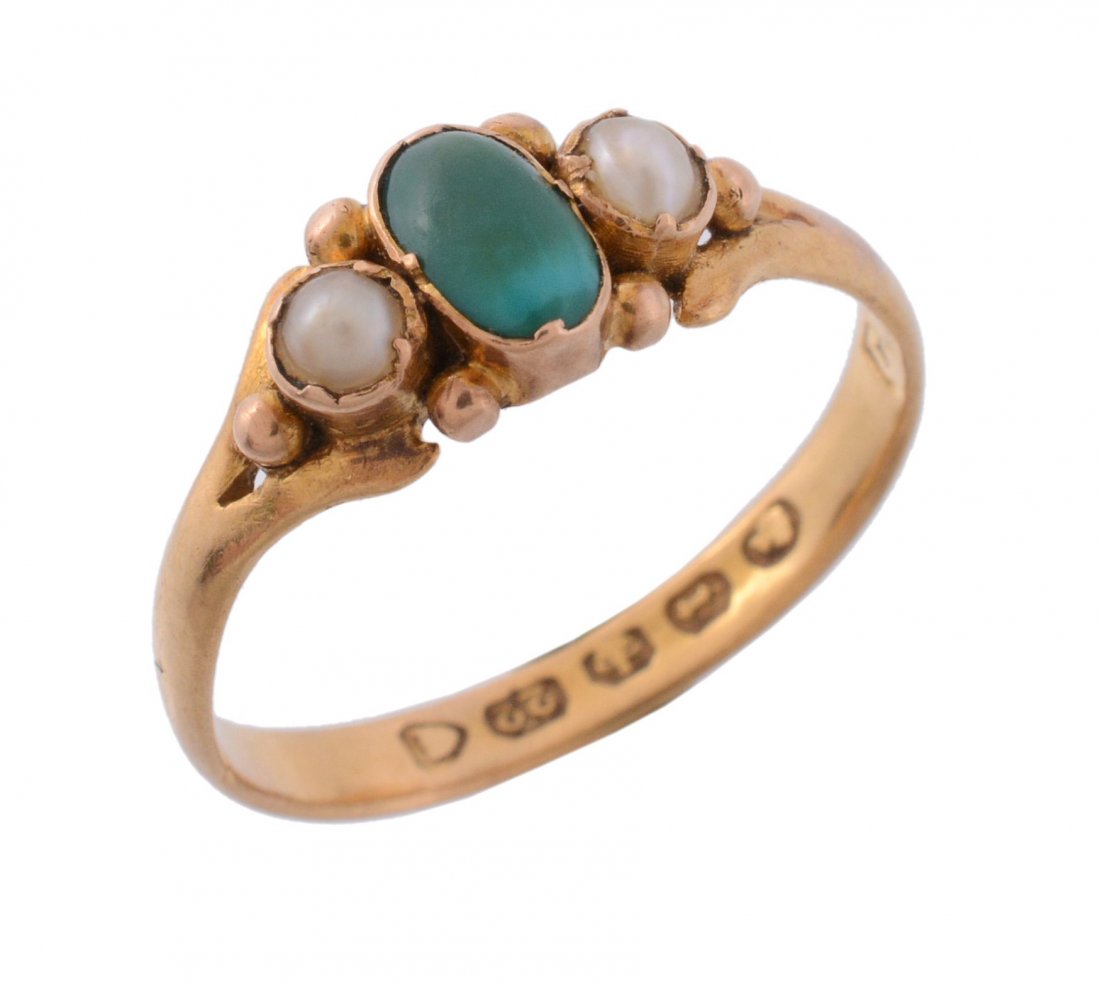 A late 19th century turquoise and pearl ring, circa (1 of 1)