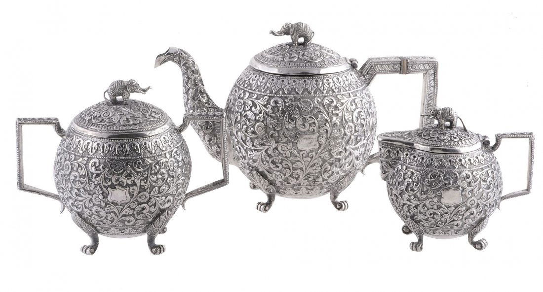 An Indian silver spherical three piece tea service, (1 of 1)