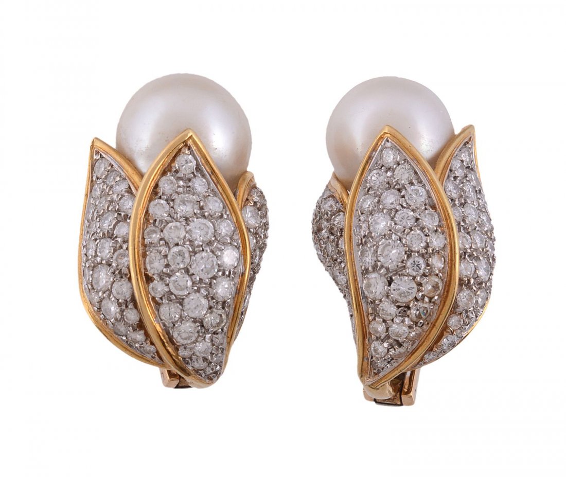 A pair of South Sea cultured pearl and diamond earrings (1 of 1)