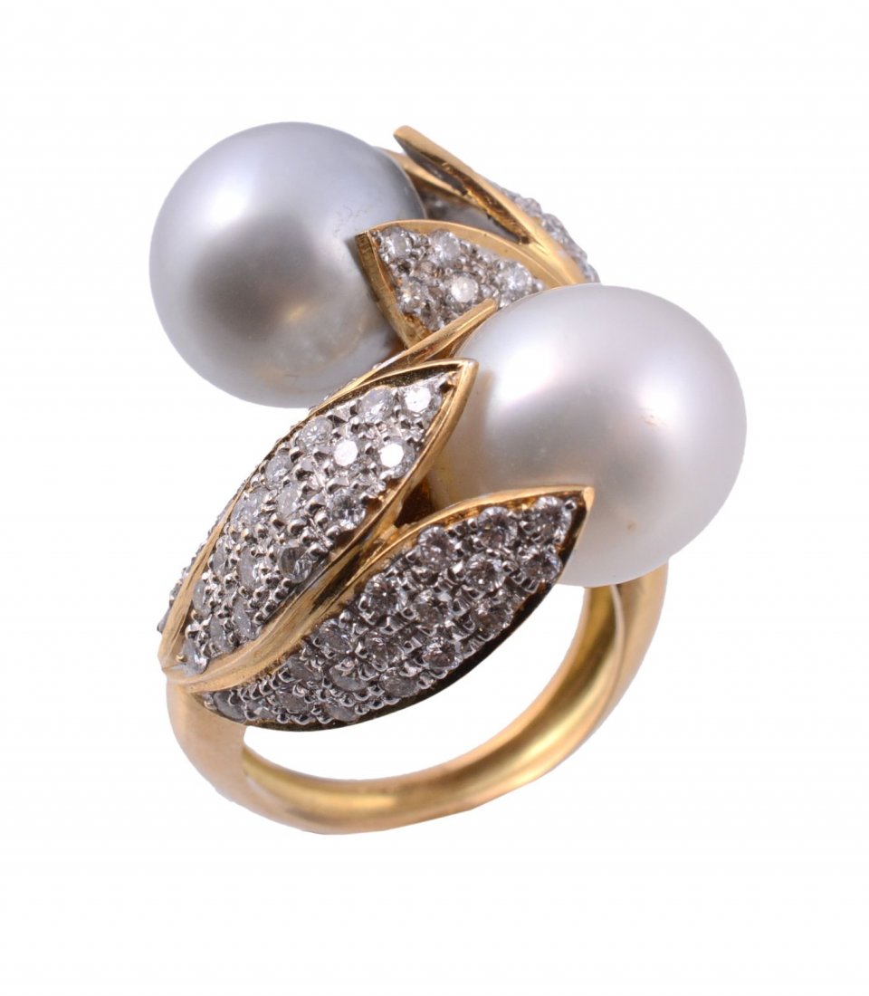 A South Sea cultured pearl and diamond ring (1 of 2)