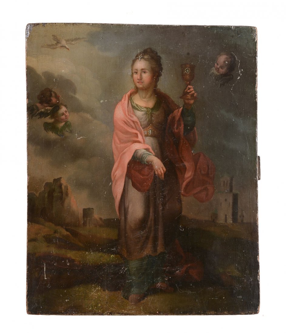 A western Russian painted icon, Saint Barbara, 18th (1 of 3)