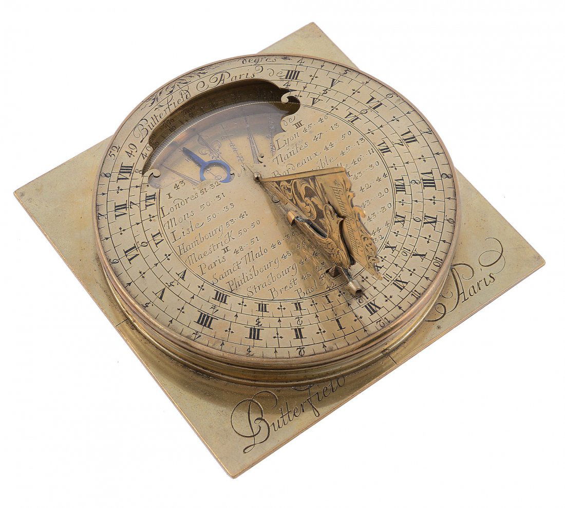 A fine French brass horizontal compass sundial Michael