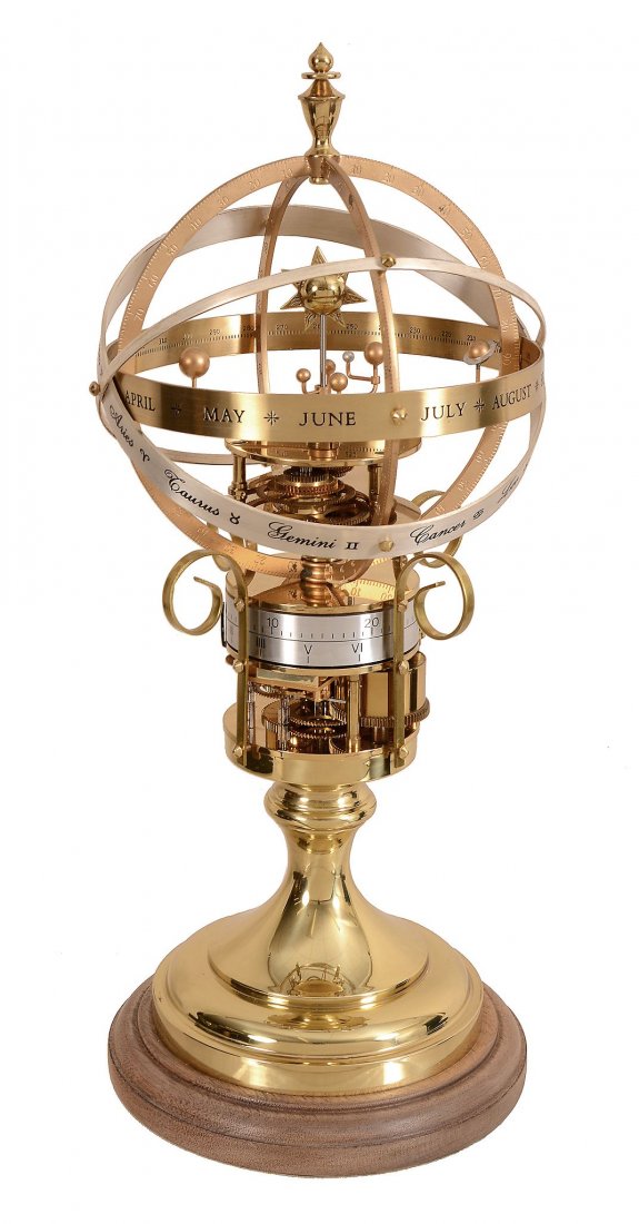 A brass pedestal timepiece 'The Orrery Clock' The St (1 of 1)
