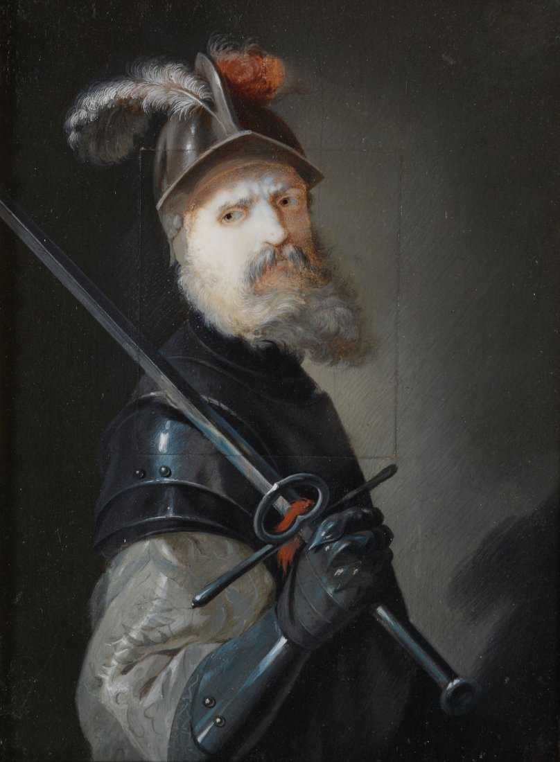 Follower of Gerrit Dou (1613-1675) - Half-length: Oil on panel 16 x 12 cm. (6 1/4 x 4 3/4 in)
