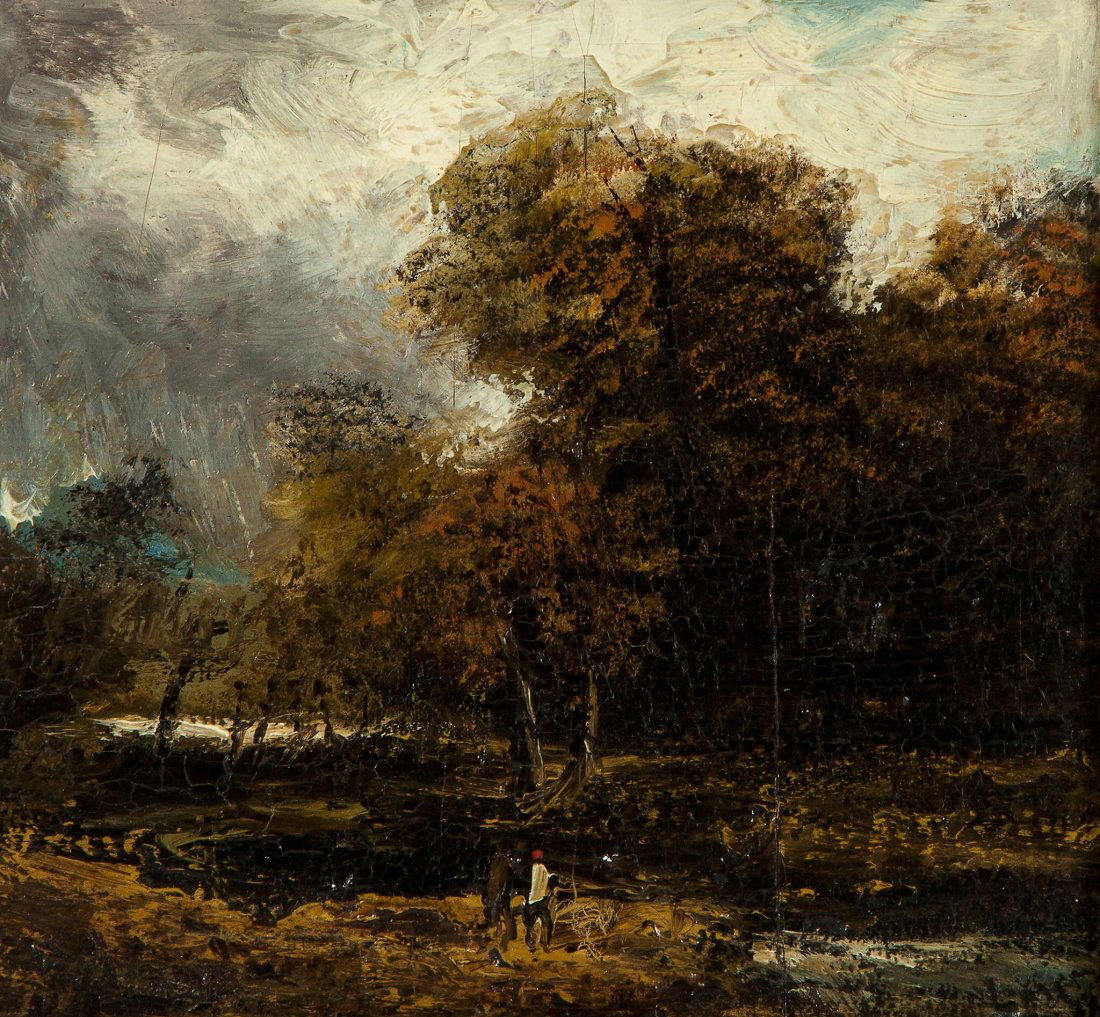 Follower of John Constable (1776-1837) - Two figures in: Oil on panel 13.5 x 14.5 cm. (5 1/4 x 5 3/4 in)