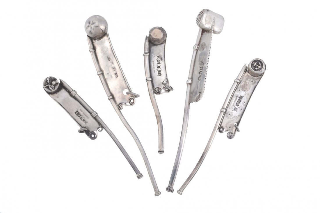 Five various silver bosun's calls, cancelled marks, (1 of 1)