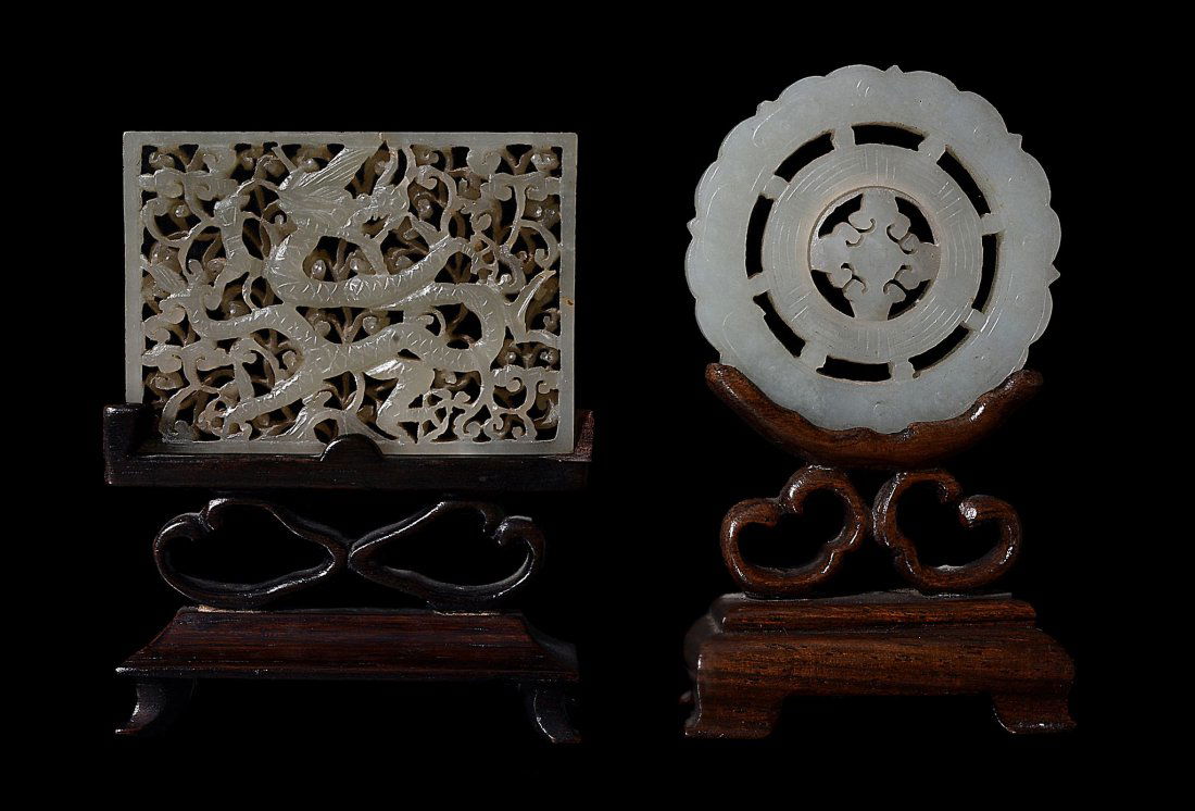 A Chinese celadon jade rectangular plaque (1 of 2)