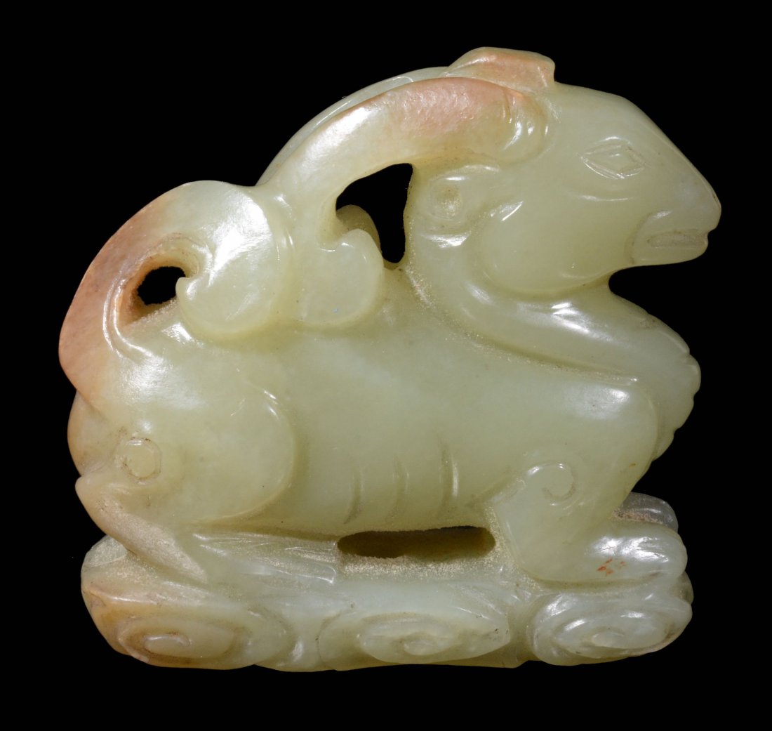 A Chinese yellow/celadon and russet jade ram (1 of 3)