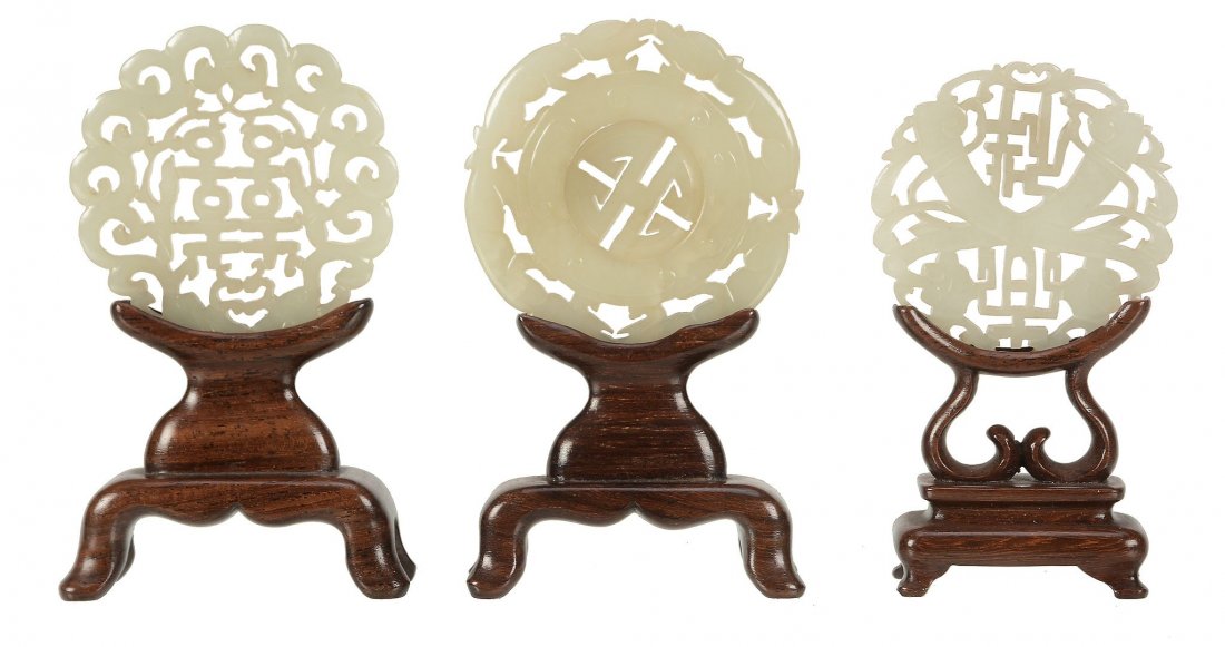 Three Chinese pale celadon jade roundels, all with (1 of 1)