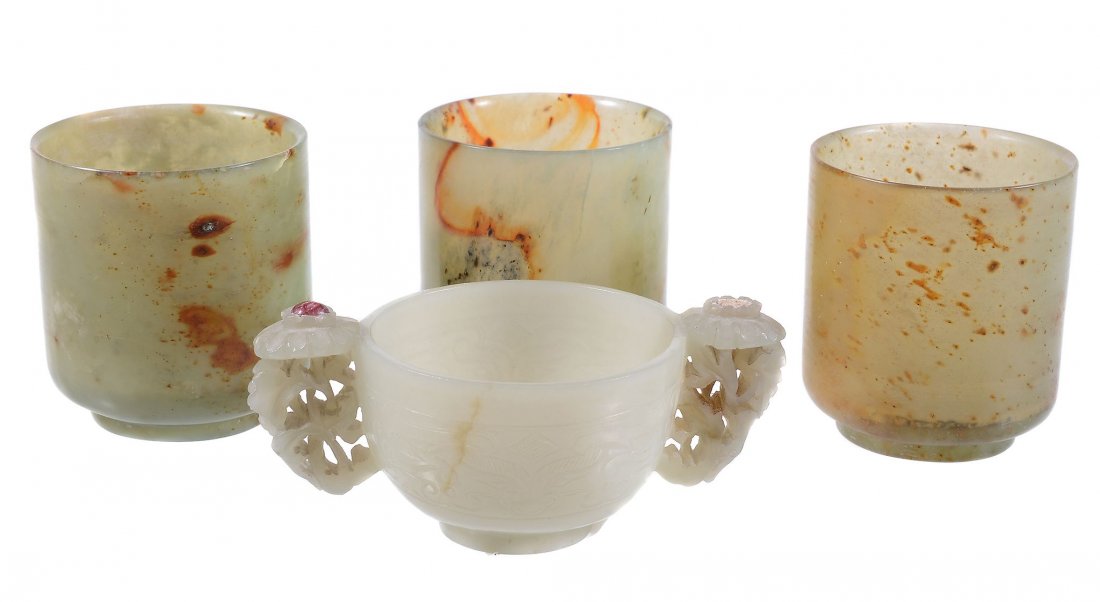 Three Chinese spinach jade cups, each of slightly (1 of 2)