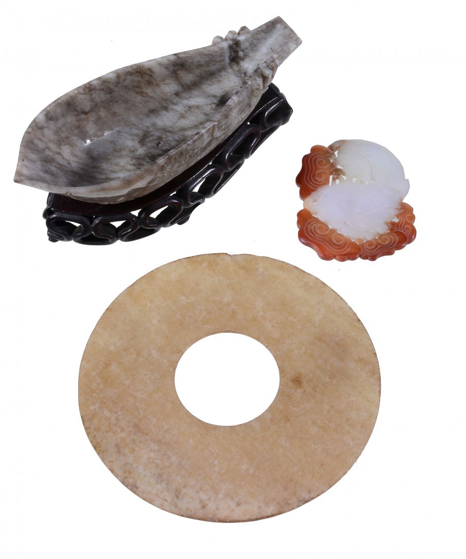 A white and russet jade plaque, depicting two deer, 7cm (1 of 4)