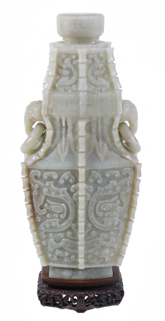 A large Chinese celadon jade vase and cover, probably (1 of 1)