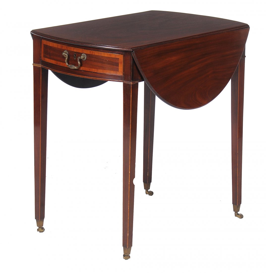 A George III mahogany oval pembroke table , circa 1790: A George III mahogany oval pembroke table , circa 1790, with brass label to inside of drawer for Druce & Co's Second Hand Department, 75cm high, the top 77cm x 95cm openPlease note: the estimates for