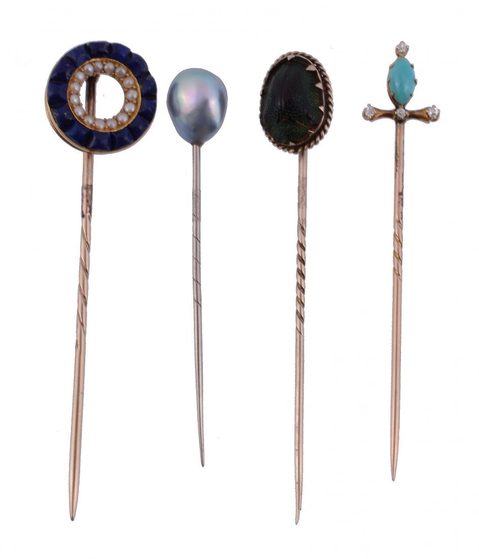 A late Victorian lapis lazuli and seed pearl stick pin, (1 of 1)
