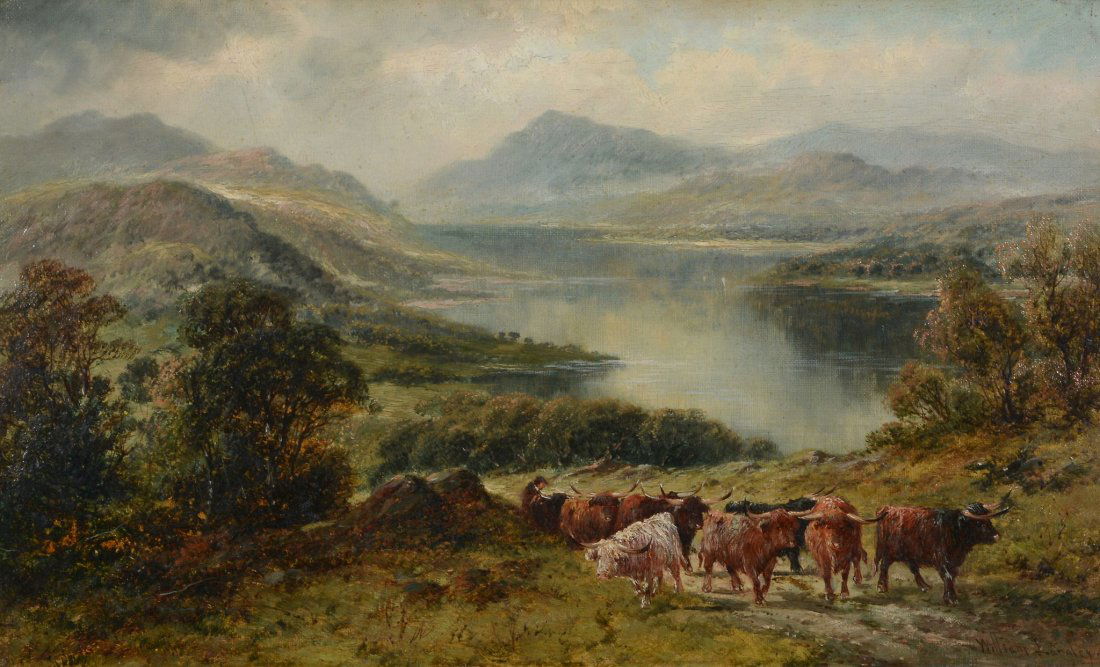 William Langley (1852-1922) - Highland cattle: A pair, Oil on canvas Both signed Each c. 30 x 51 cm. (12 x 20 in), (2)
