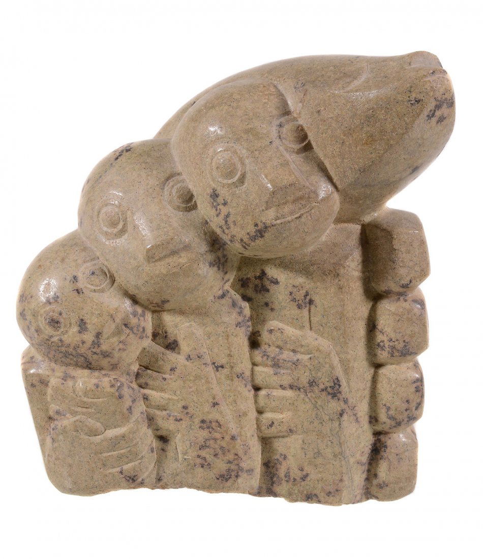 Nicholas Mukomberanwa , Water Spirit Protecting: Nicholas Mukomberanwa (1940 - 2002, Zimbabwe) , Water Spirit Protecting Children, abstract figural group White quartz 21cm high, 18cm wide Executed circa 1980, signed NM on base. Nicholas Mukomberanwa