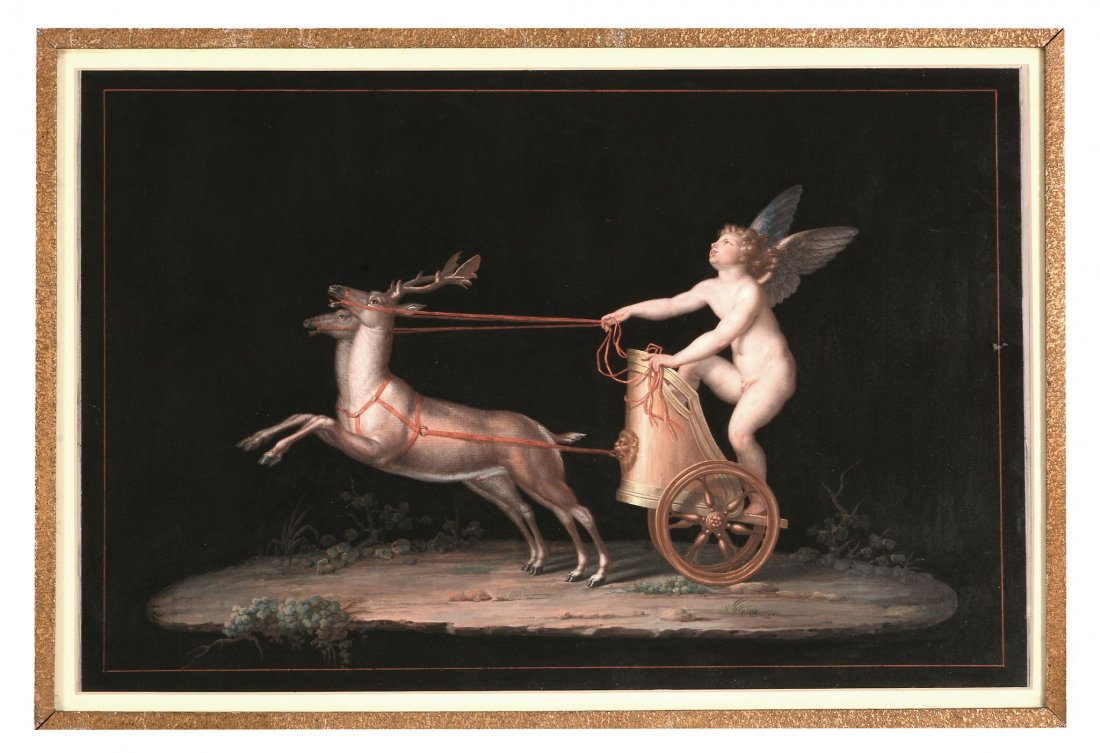 Italian school, in the manner of Michelangelo Maestri: Italian school, in the manner of Michelangelo Maestri, late 18th/ early 19th century, two figural scenes in the Classical taste, one depicting Cupid in a chariot drawn by two stags, the other depictin