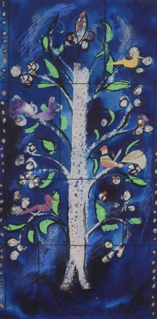 John Piper (1903-1992) - Tree of Life (A sketch for: Ink, pastel, watercolour, gouache and collage on paper 42.5 x 21 cm. (16 3/4 x 8 1/4 in) Provenance: Bohun Gallery, Henley-on-Thames (label on the reverse) Exhibited: Dorchester Abbey, Oxfordshire, Jo