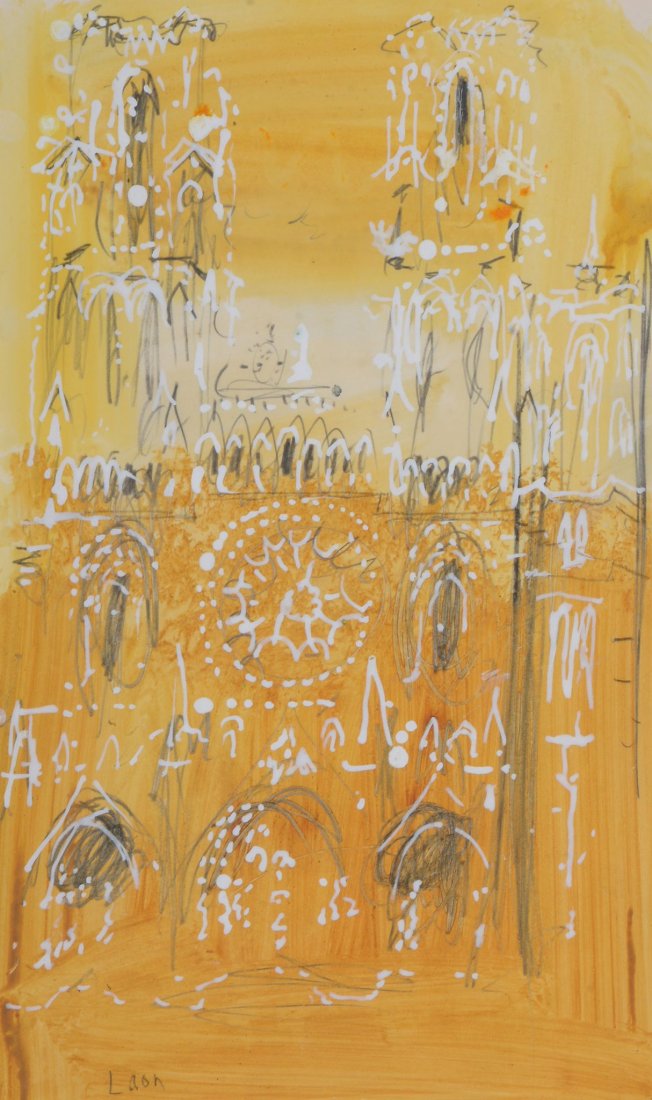 John Piper (1903-1992) - Laon Cathedral: Pencil, watercolour and gouache on paper Titled lower left 35 x 21.3 cm. (13 5/8 x 8 3/8 in) Executed circa 1970. Provenance: Bohun Gallery, Henley-on-Thames (label on the reverse) John Egerton Christ