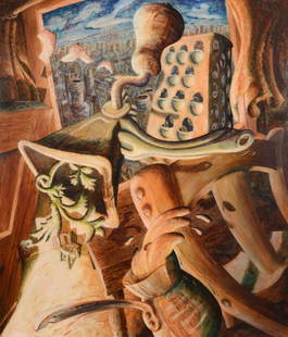 Graham Crowley (b.1950) - The recipe: Oil on canvas Signed and dated ' 83 upper right; signed, dated and titled on the reverse 177 x 152.5 cm. (69 3/4 x 60 in) IMPORTANT: This lot is sold subject to Artists Resale Rights, details of which