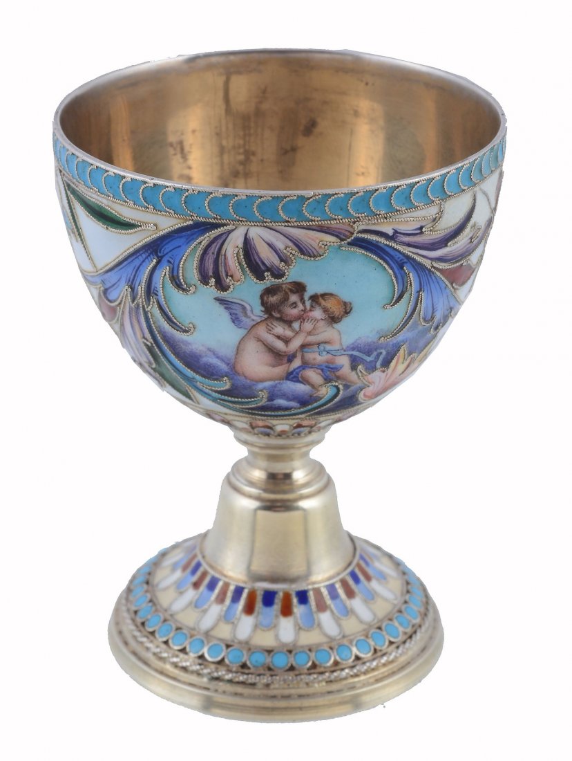 A Russian silver gilt and enamel egg cup by Nickolai (1 of 1)