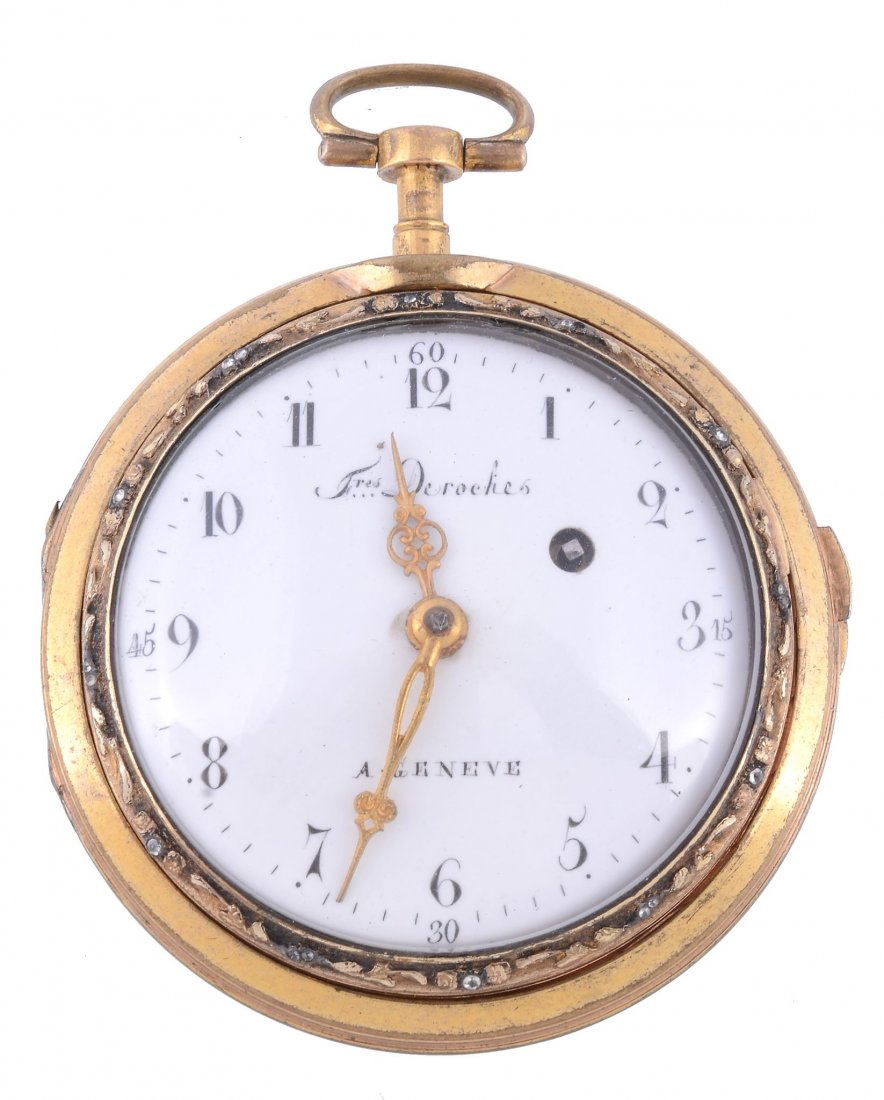 Fres Deroches, a gilt metal and enamel pair cased open (1 of 4)