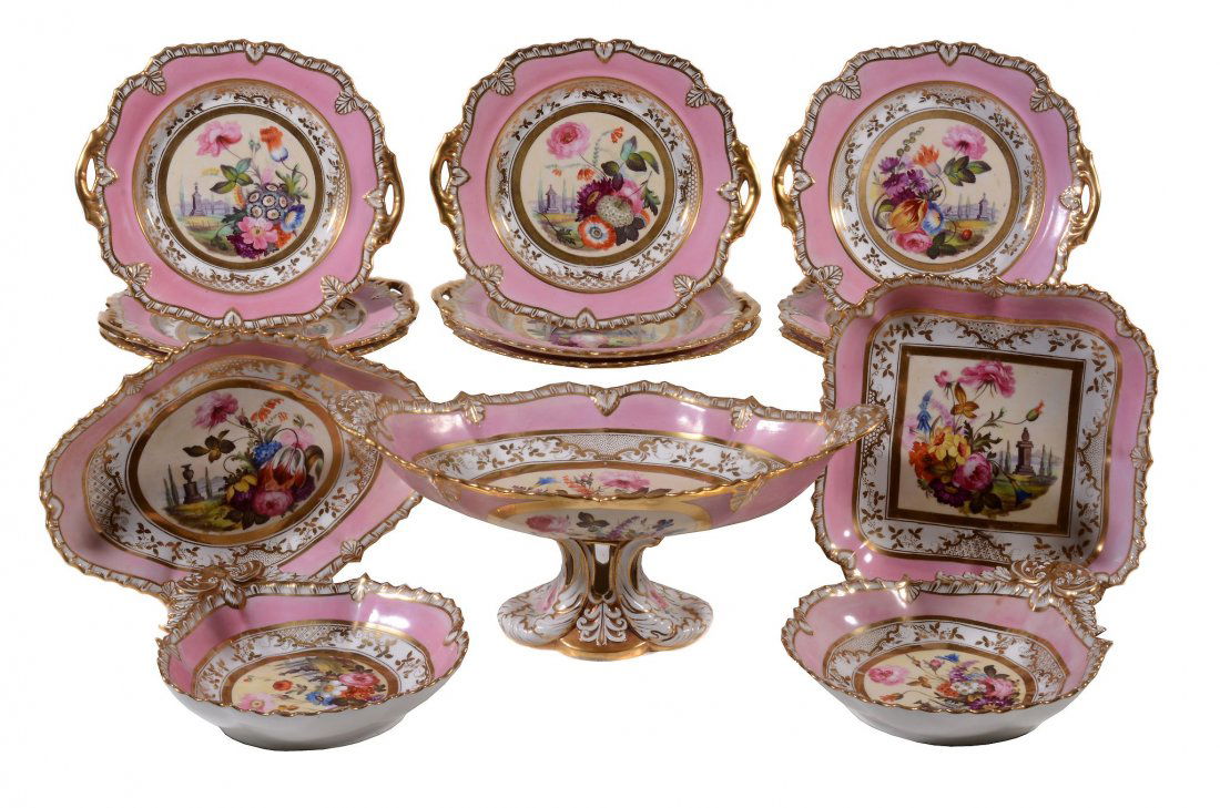 An English porcelain pink-ground part dessert service, (1 of 1)